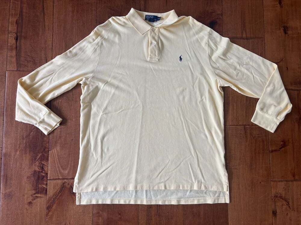 Polo by Ralph Lauren Men's Long-Sleeve Pique Polo Shirt Yellow Size XXL